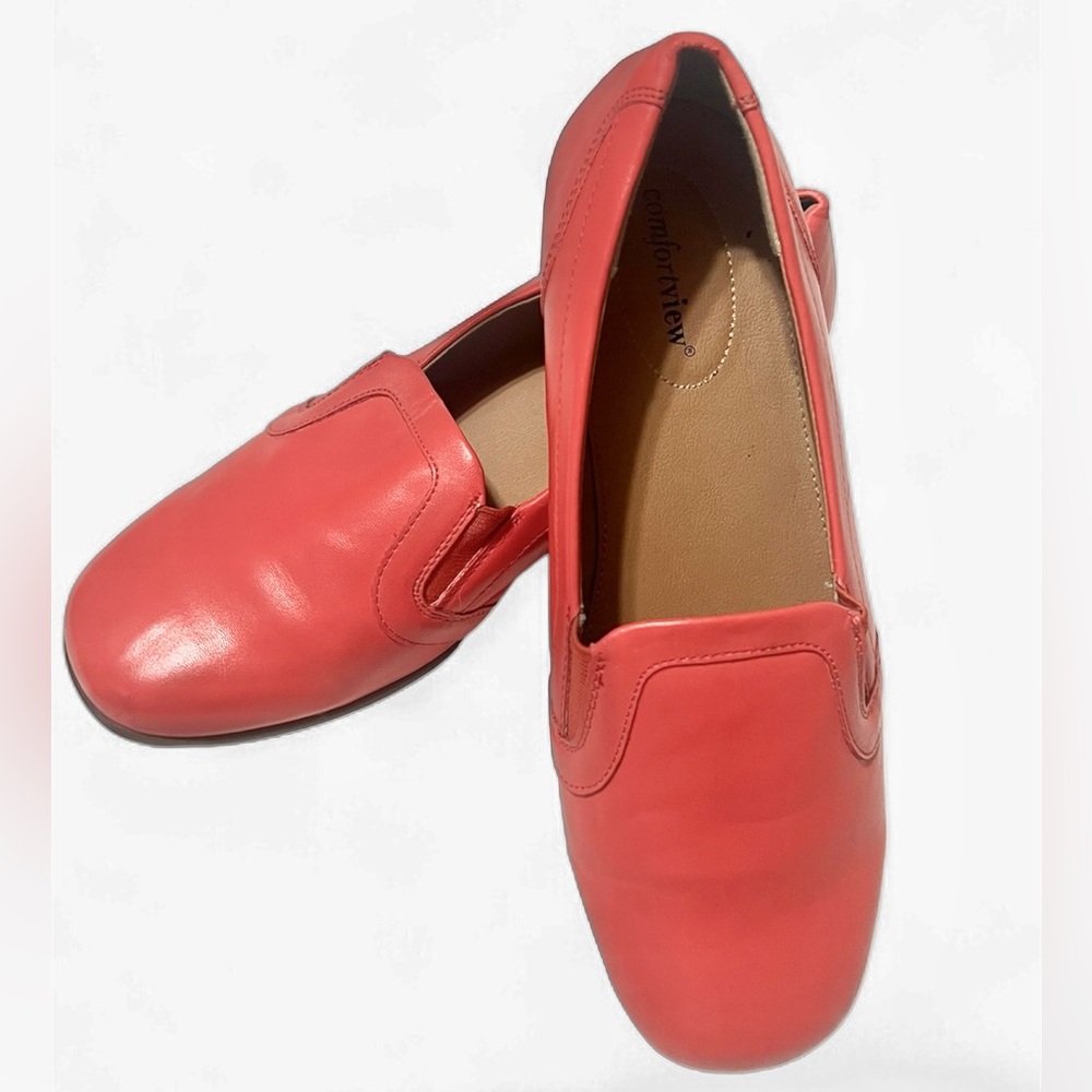 comfortview Coral-Red Slip-On Loafers for Women